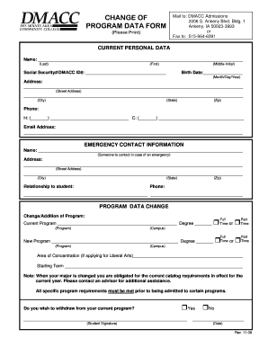 Dmacc Change of Program Form