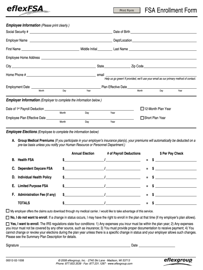 EFlex FSA Enrollment Form