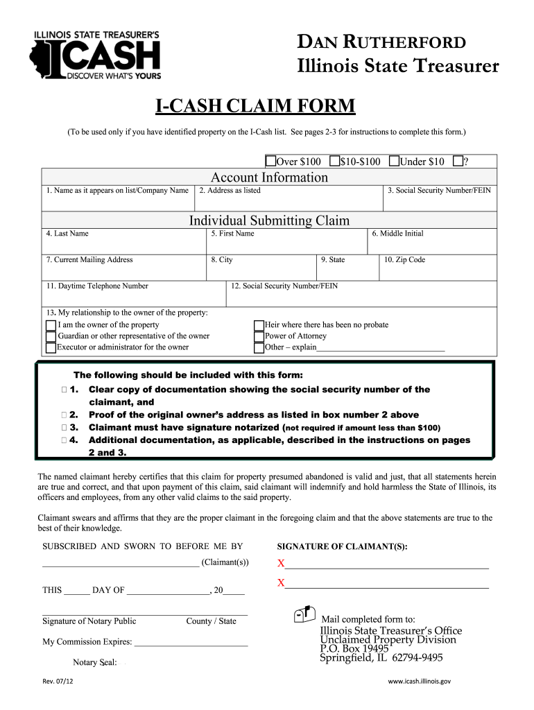  Icash Claim Form 2012-2024