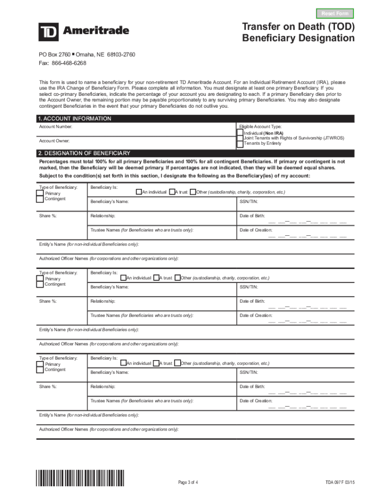 Td Ameritrade Death of Account Holder  Form