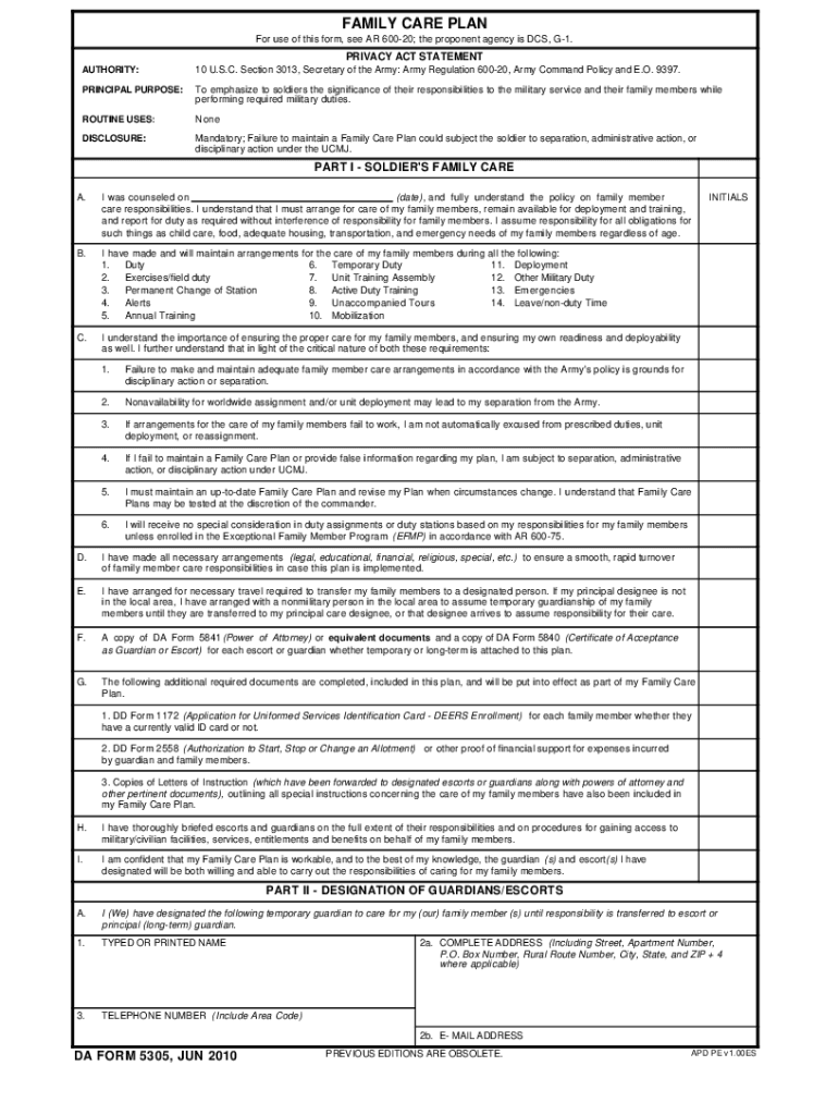 Da Form 5305