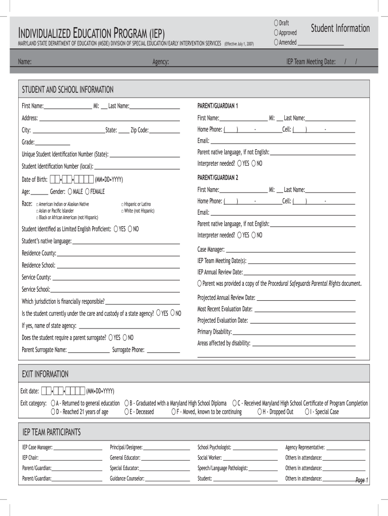  Blank Md Iep Form 2007