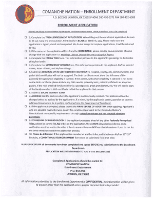 Enrollment Form PDF the Comanche Nation