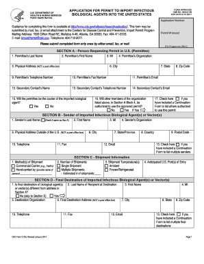  APPLICATION for PERMIT to IMPORT BIOLOGiCAL AGENTS or Cdc 2014-2024