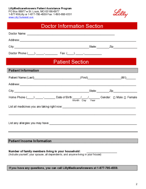 Lilly Assistance Program Application PDF  Form