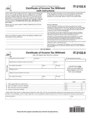  Form it 2102 6 Certificate of Income Tax Withheld IT21026 Tax Ny 2009