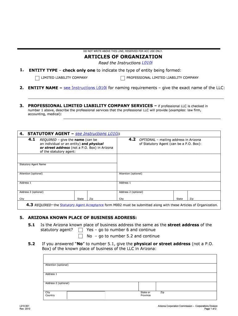 Arizona Llc Form L010001