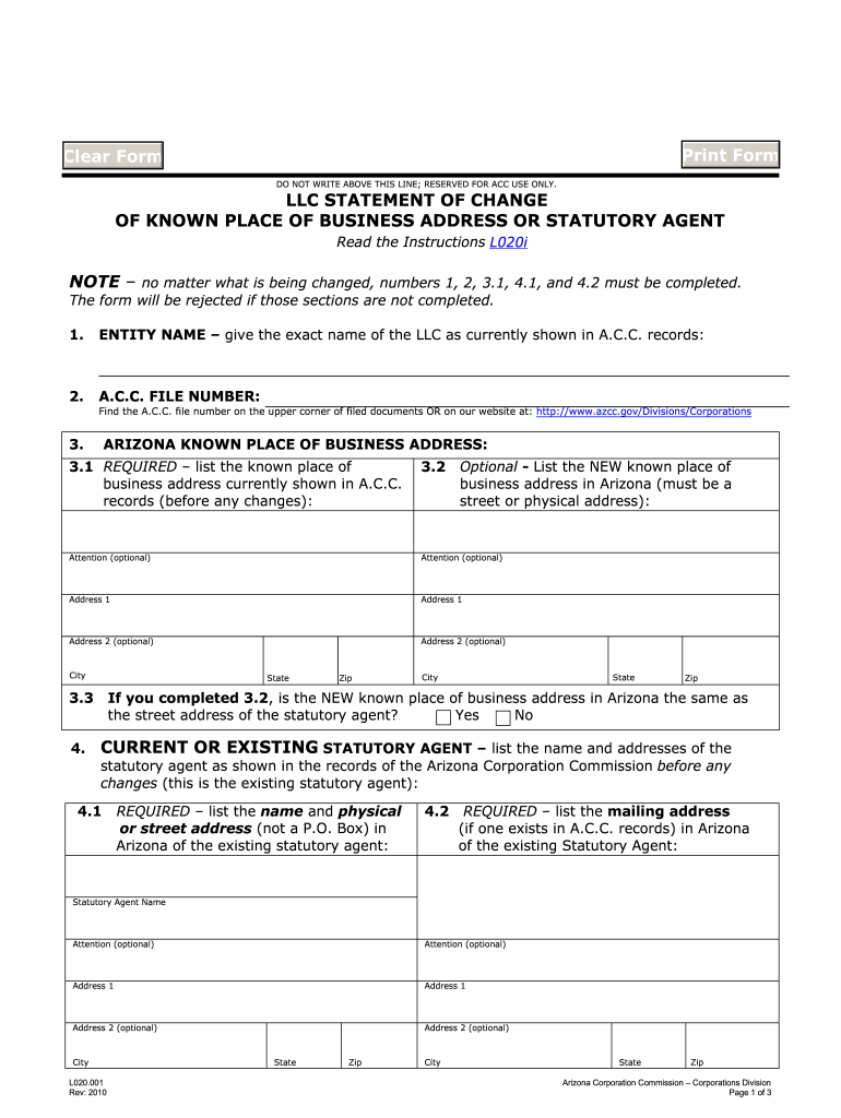 Change Llc Address Arizona  Form