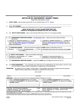 Articles of Amendment Short Form Arizona