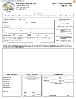 Borough of Montvale Opra Requests Form