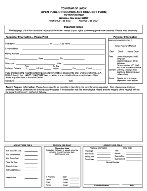 Union Township Opra Form