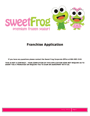 Sweet Frog Application PDF  Form