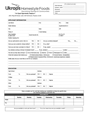 Ukrops Employment Application  Form