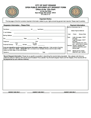 East Orange Opra Request  Form