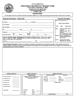 OPRA Request Form City of Lambertville Lambertvillenj