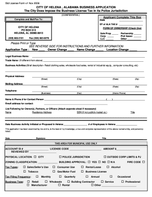 Printable Business License  Form