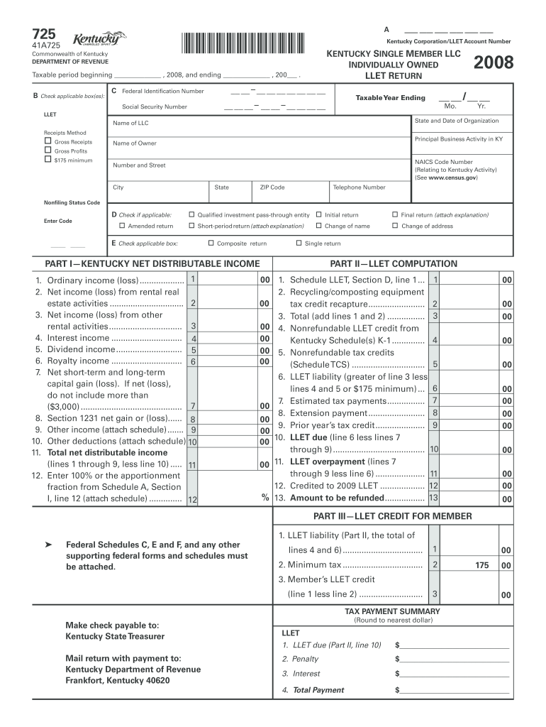  Kentucky Department of Revenue Form 725 2016