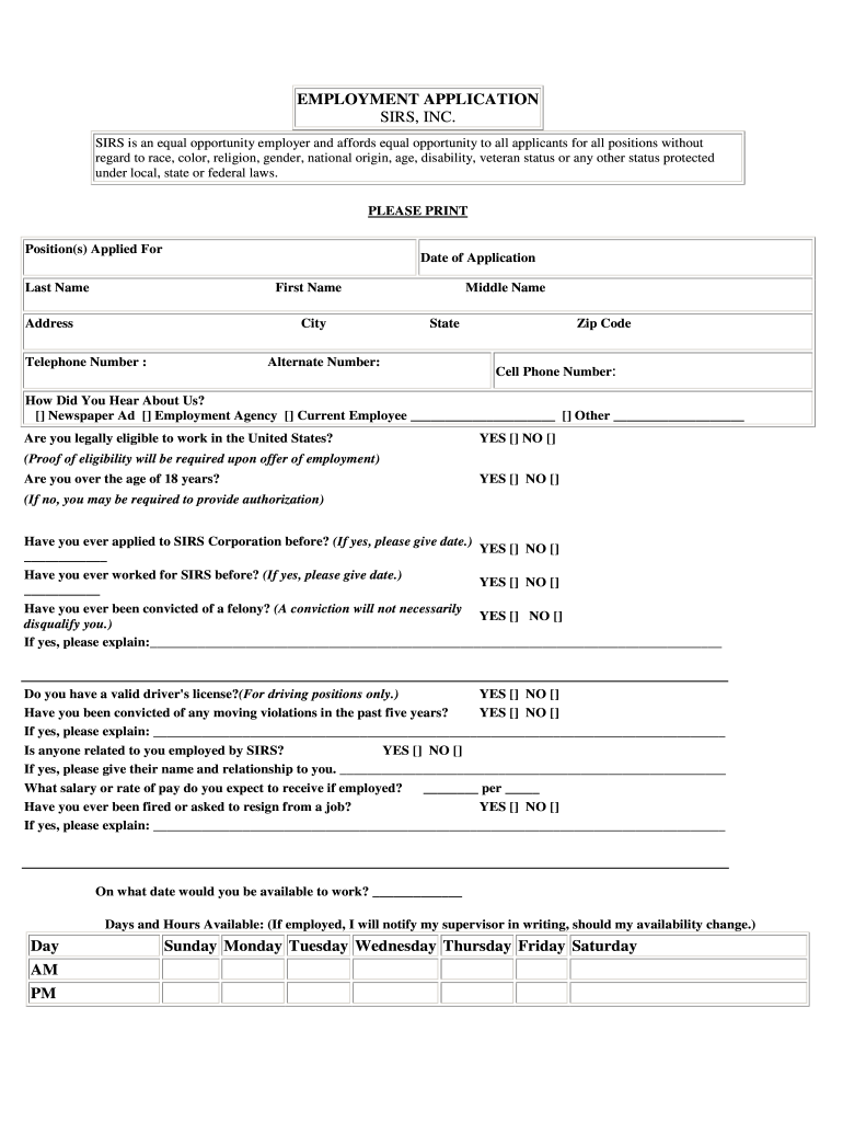 Sirs Application  Form