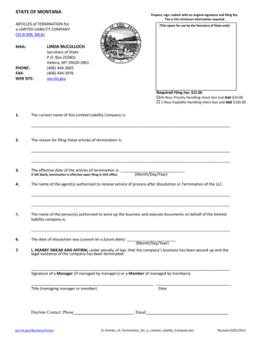  Articles of Termination the Montana Secretary of State Website Sos Mt 2013