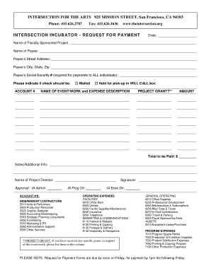 Request for Payment RFP Form PDF File Intersection for the Arts