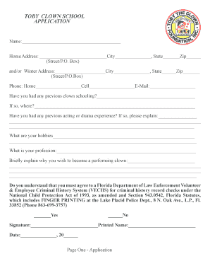 Clown College Application  Form
