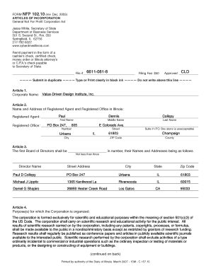 Articles of Incorporation Value Driven Design Institute  Form