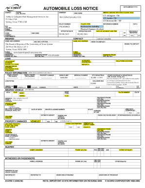 AUTOMOBILE LOSS NOTICE University of Texas System  Form