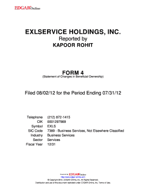 EXLSERVICE HOLDINGS, INC FORM 4 Statement of Changes in Beneficial Ownership Filed 080212 for the Period Ending 073112