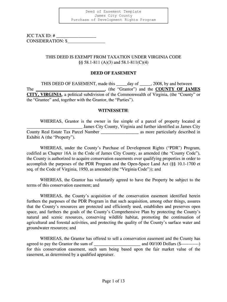 Deed of Easement Template Purchase of Development Rights Program Deed of Trust Prerecord  Form