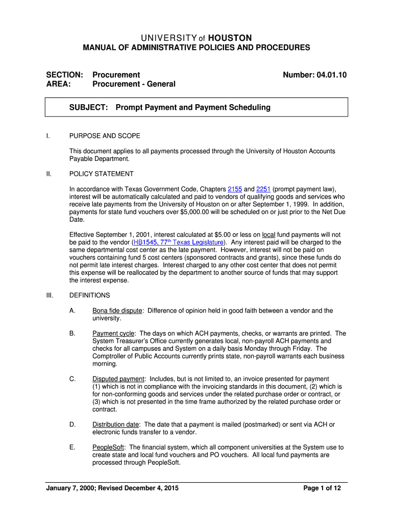 Prompt Payment and Payment Scheduling  Form