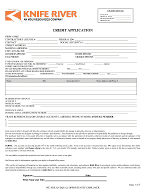 Knife River Credit Application Form