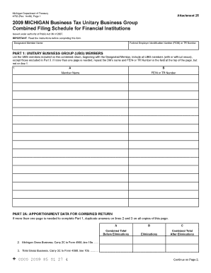 4752, MICHIGAN Business Tax Unitary Business Group Combined Filing Schedule for Financial Institutions 4752, MICHIGAN Business T  Form