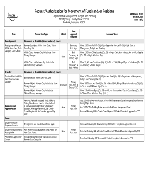 RequestAuthorization for Movement of Funds Andor Positions Department of Management, Budget, and Planning Montgomery County Publ  Form