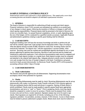 SAMPLE INTERNAL CONTROLS POLICY  Form