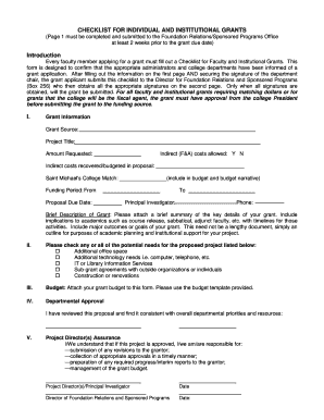 Checklist for Faculty and Institutional Grants Academics Saint  Form