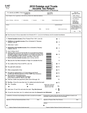 D 407 Estates and Trusts DOR Web Site Dor State Nc  Form