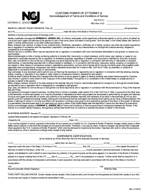 CUSTOMS POWER of ATTORNEY &amp; Norman G Jensen  Form