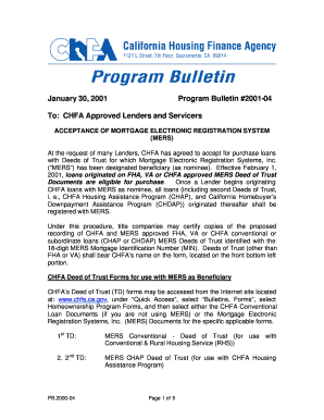 January 30, Program Bulletin # 04 to CHFA Approved  Form
