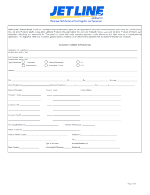 Jet Account Application  Form