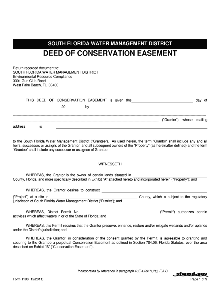 Deed of Conservation Easement South Florida Water Management  Form