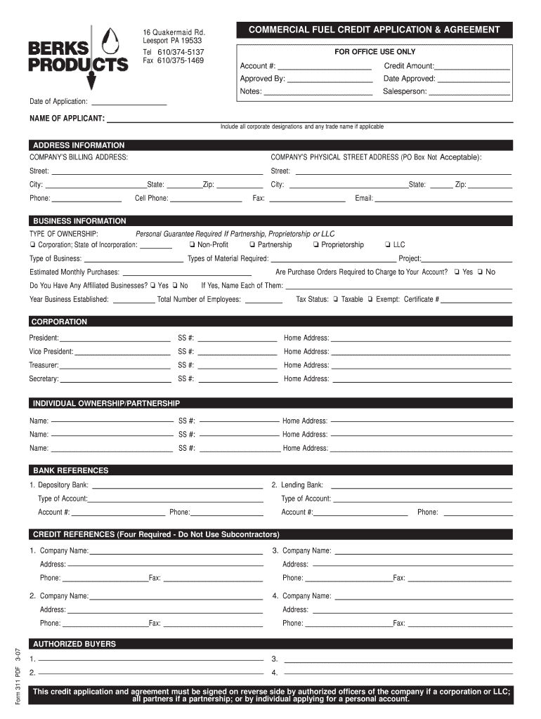 Commercial Fuel Card Application Berks Products  Form