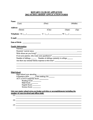 APPLETON DOWNTOWN ROTARY SCHOLARSHIP  Form