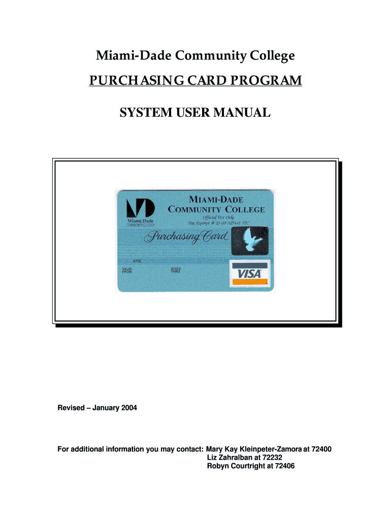 Miami Dade Community College PURCHASING CARD PROGRAM Mdc  Form