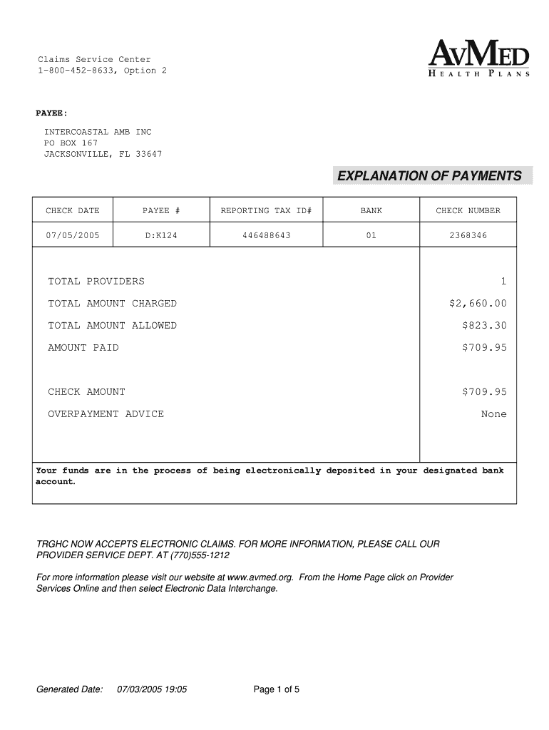 Electronic Delivery of AvMed EOP 2368346 EOP for INTERCOASTAL AMB INC 2368346  Form