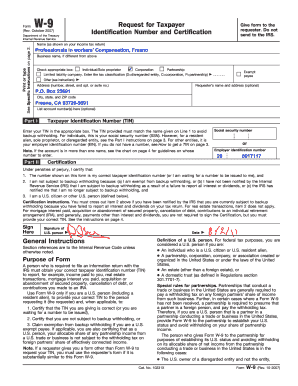 W9 Workers Compensation  Form