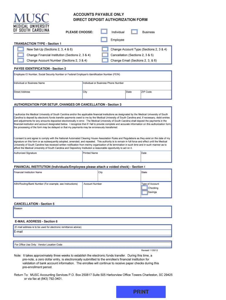 Revised Vendor Authorization Form Medical University of South Academicdepartments Musc