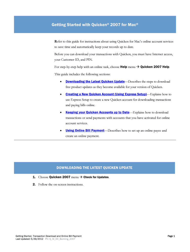 Getting Started with Quicken for Mac  Form