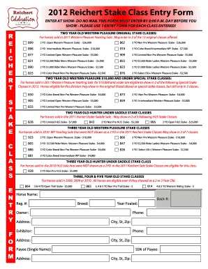 Reichert Stake Class Entry Form the Reichert Celebration