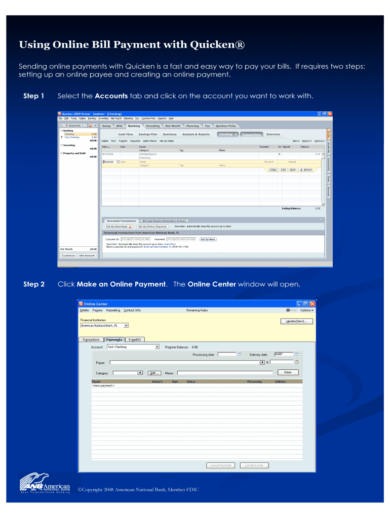 Using Online Bill Payment with Quicken  Form