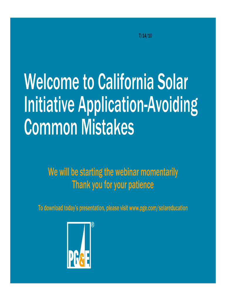Welcome to California Solar Initiative Application Avoiding Common  Form